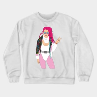 bright pink hair ski girl vintage skiing 80's Crewneck Sweatshirt